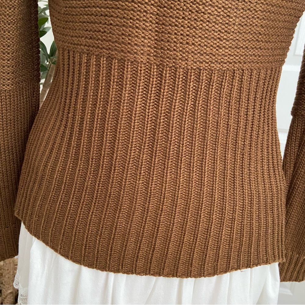 Chocolate Suede Sweater Cardigan Jacket Vegan Shearling Open - Picture 11 of 16